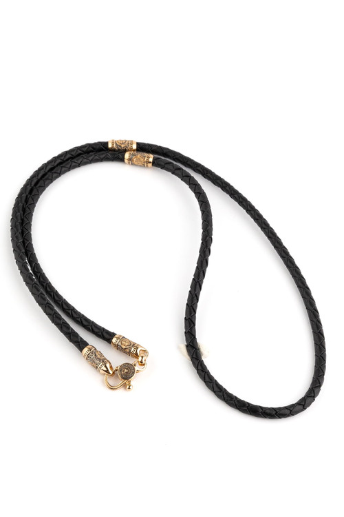 Цепь-шнурок кожа из красного золота 585 пробы c кожаным шнурком