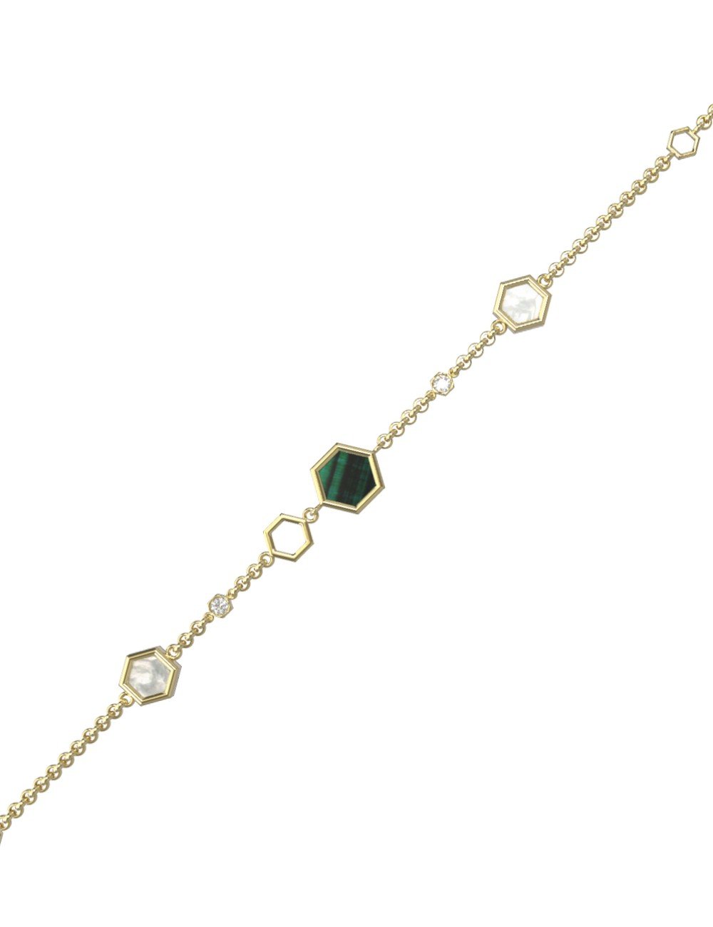 Браслет из лимонного золота c бриллиантами, малахитом и перламутром