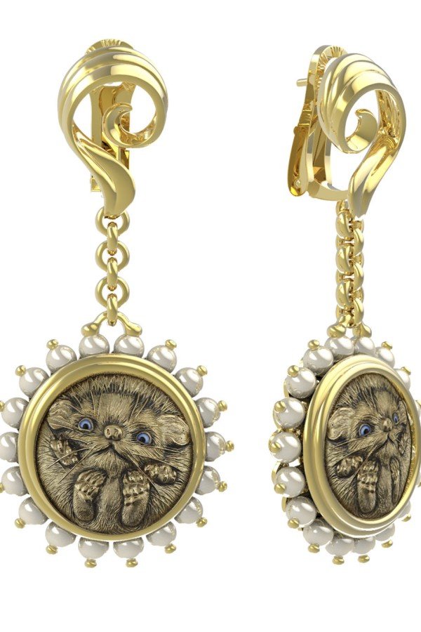 Серьги из лимонного золота c эмалью и жемчугом