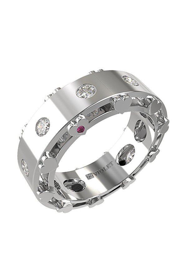 Кольцо из белого золота c бриллиантами и рубином