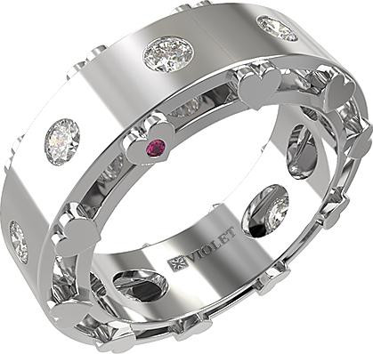 Кольцо из белого золота 585 пробы c бриллиантами и рубином