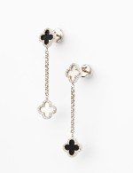 Серьги из белого золота c бриллиантами, ониксом и перламутром