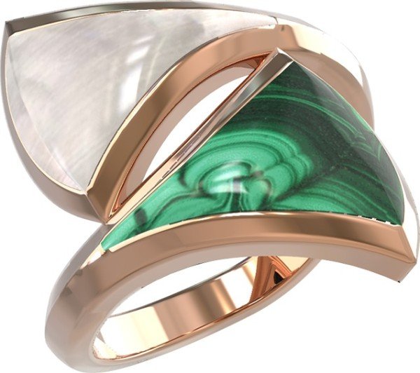 Кольцо из золота c малахитом и перламутром