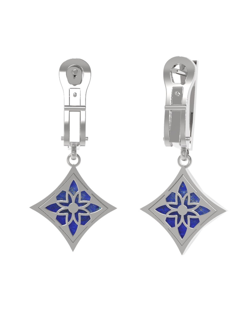 Серьги из белого золота c бриллиантами и лазуритом