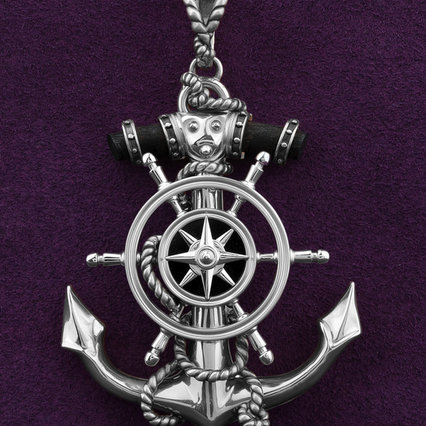 Подвеска из белого золота 585 пробы c ониксом и эбеновым деревом