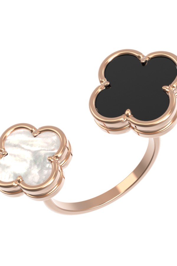 Кольцо из золота c ониксом и перламутром