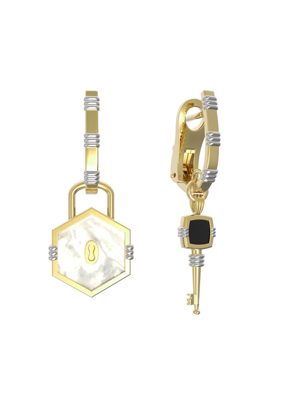 Серьги из лимонного золота c ониксом и перламутром