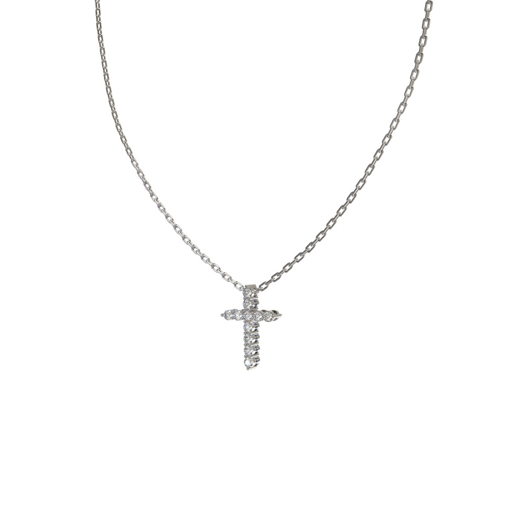 Крест из белого золота 585 пробы c бриллиантами