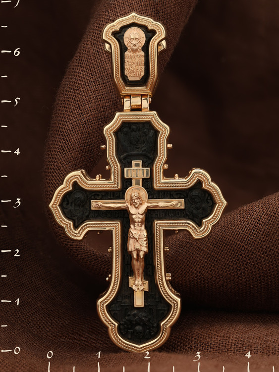 Крест из красного золота 585 пробы c эбеновым деревом