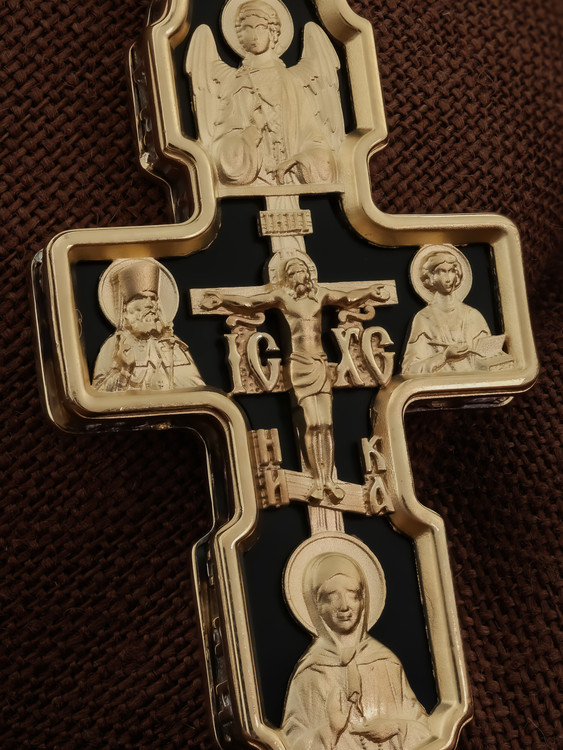 Крест из красного золота 585 пробы c ониксом