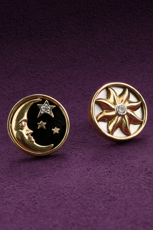 Серьги из красного золота 585 пробы c бриллиантами, ониксом и перламутром