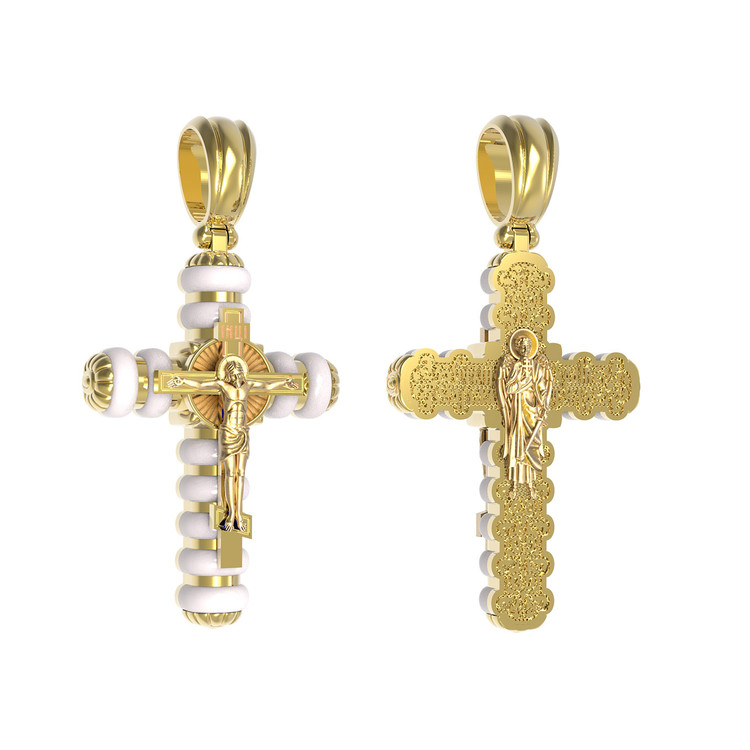 Крест из лимонного золота 585 пробы c кахолонгом