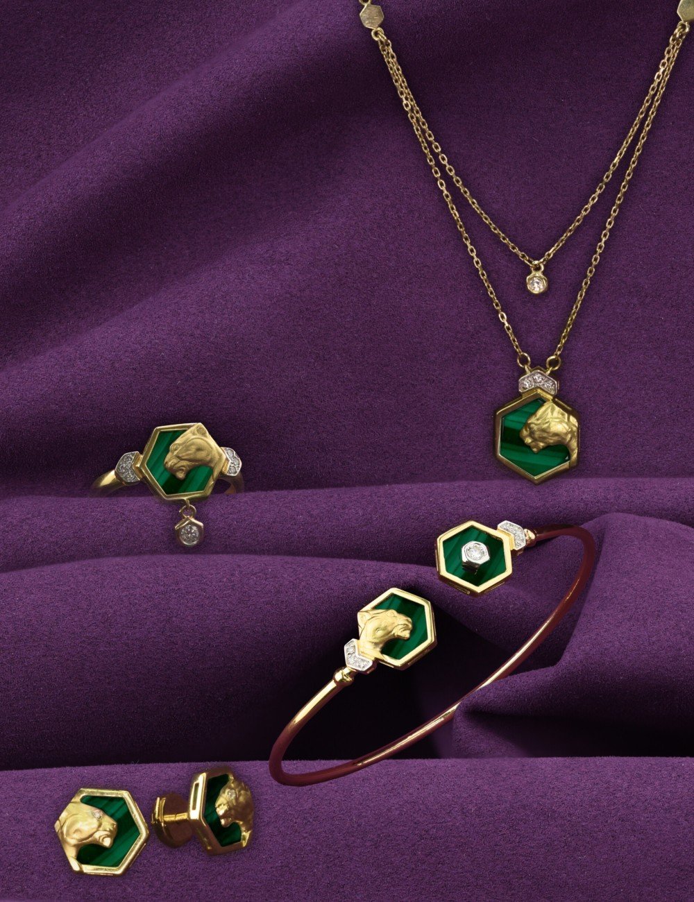 Колье из лимонного золота c бриллиантами и малахитом