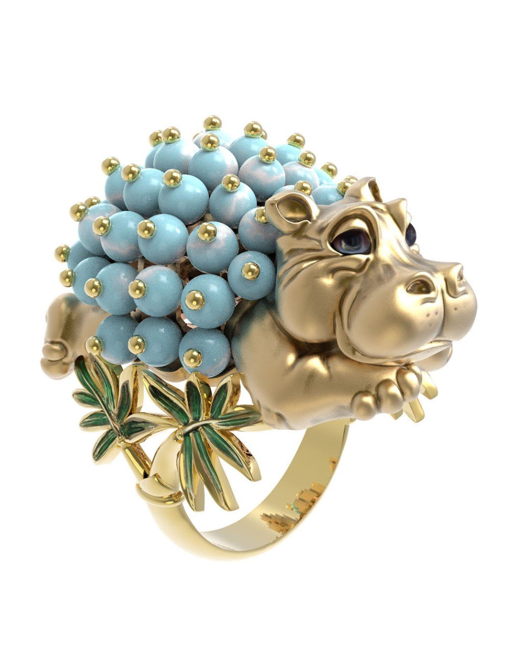 Кольцо из лимонного золота c эмалью и бирюзой