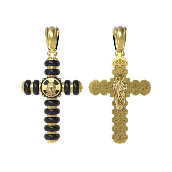 Крест из лимонного золота 585 пробы c ониксом