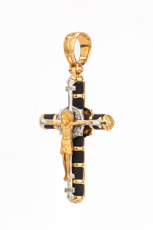 Крест из красного золота 585 пробы c ониксом