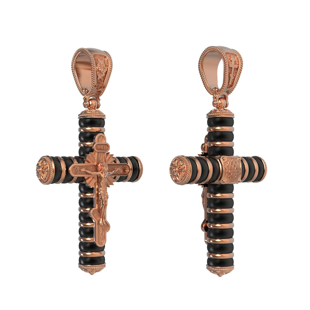 Крест из красного золота 585 пробы c ониксом