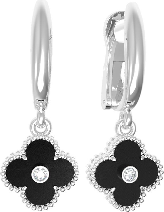 Серьги из белого золота 585 пробы c бриллиантами и ониксом