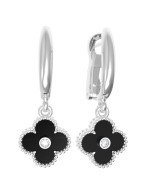 Серьги из белого золота c бриллиантами и ониксом