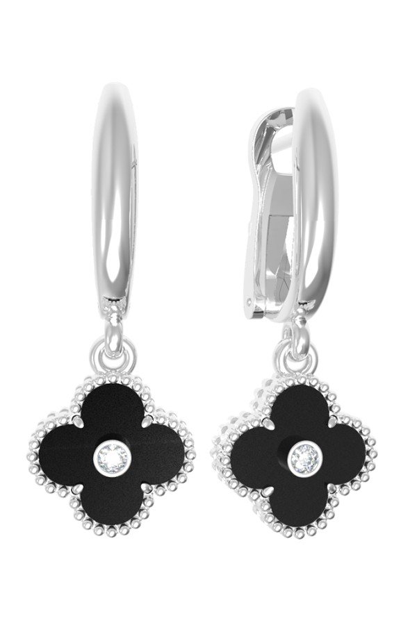 Серьги из белого золота c бриллиантами и ониксом