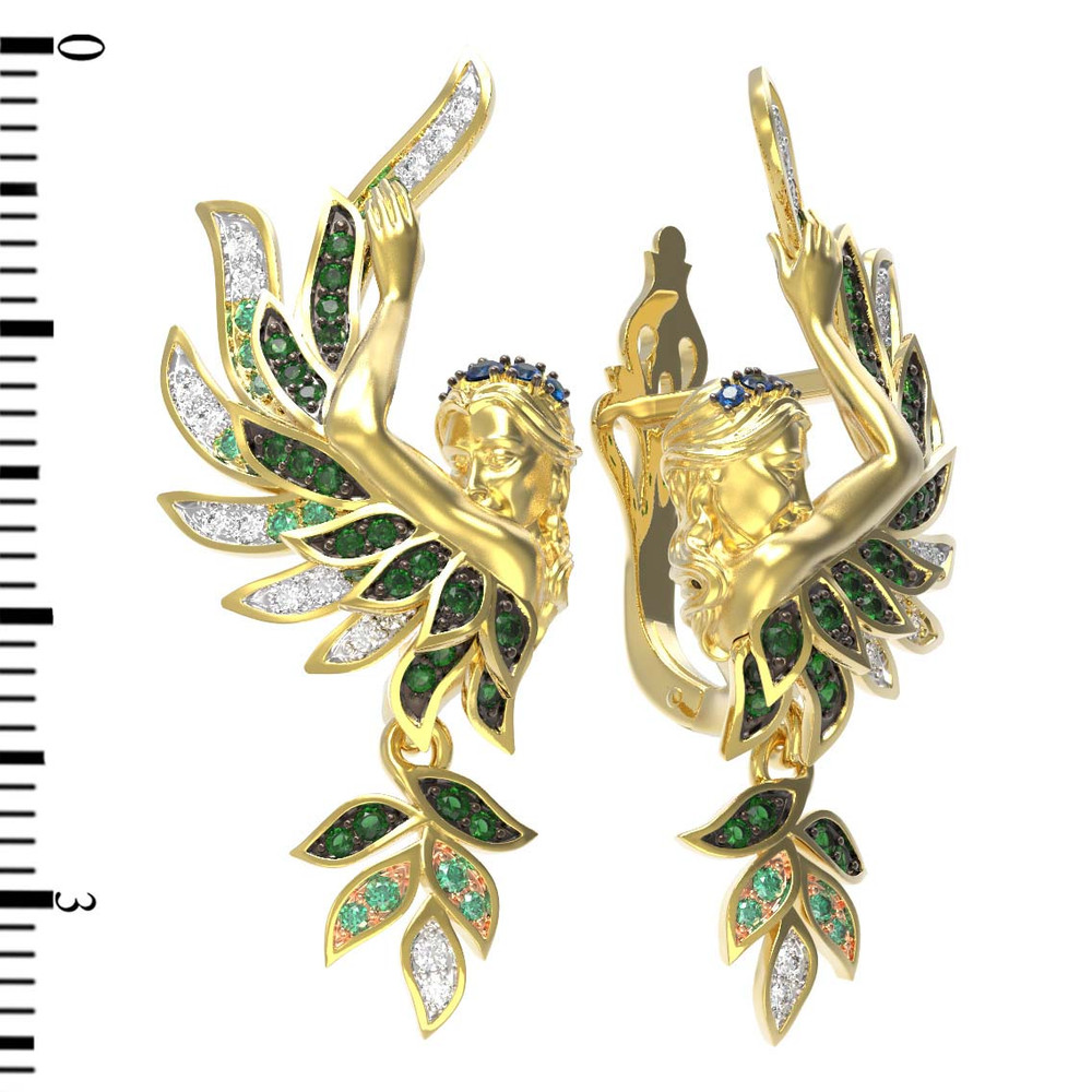 Серьги из лимонного золота 585 пробы c фианитом