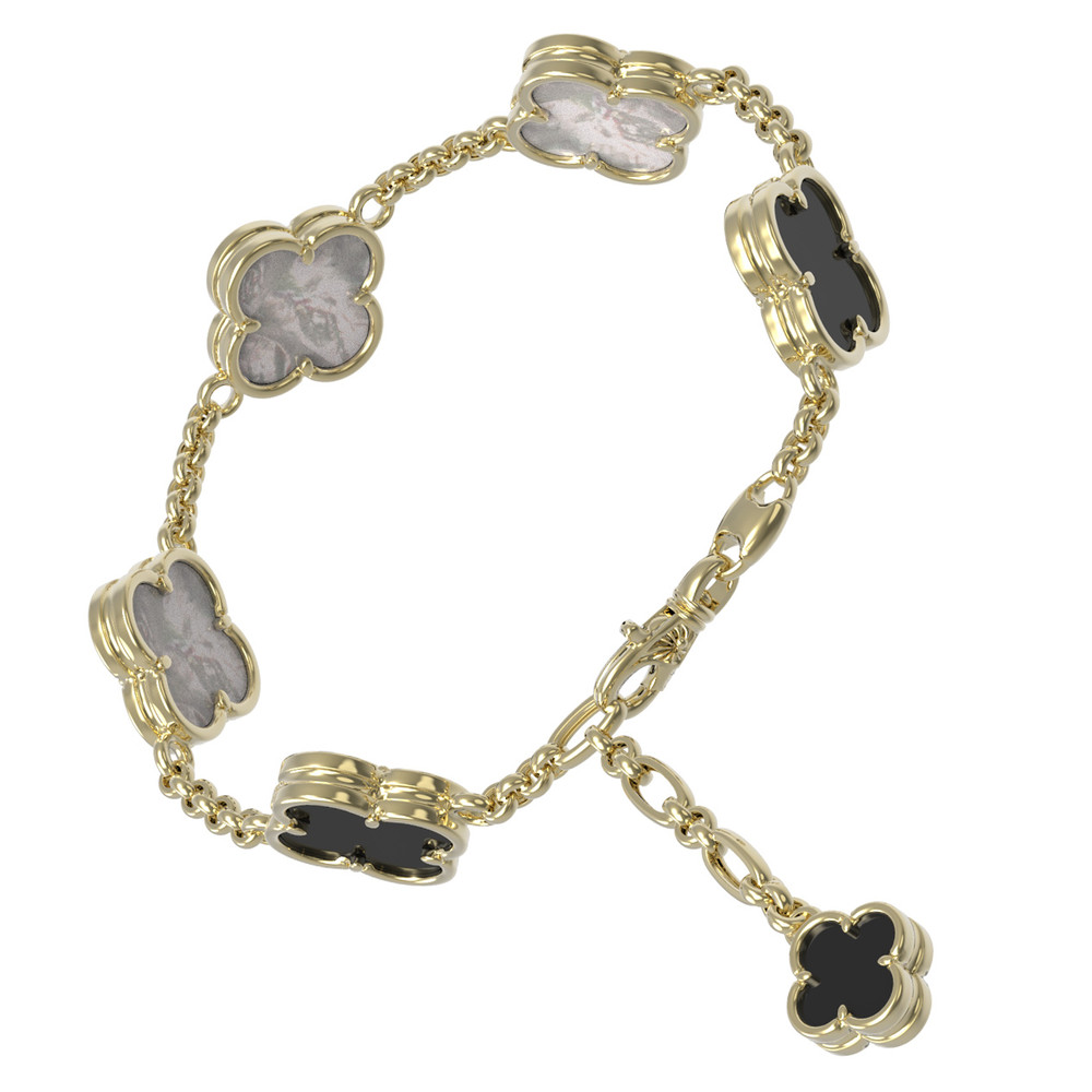 Браслет из лимонного золота 585 пробы c ониксом и перламутром