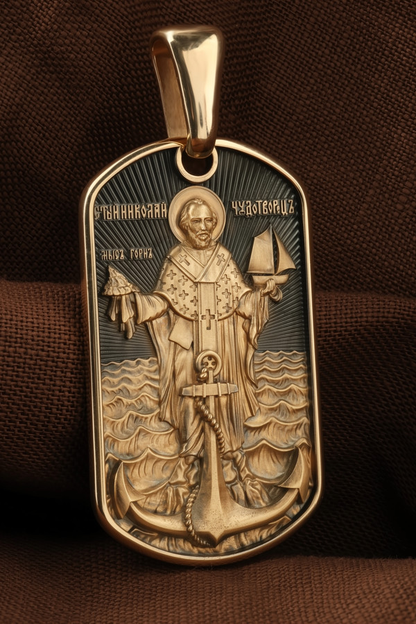 Нательная икона из красного золота 585 пробы c эмалью