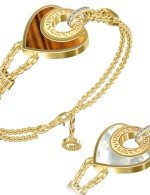 Браслет из лимонного золота c фианитом, тигровым глазом и перламутром