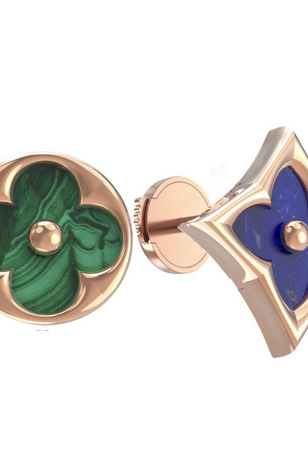 Серьги из золота c лазуритом и малахитом