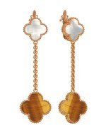 Серьги из золота c тигровым глазом и перламутром