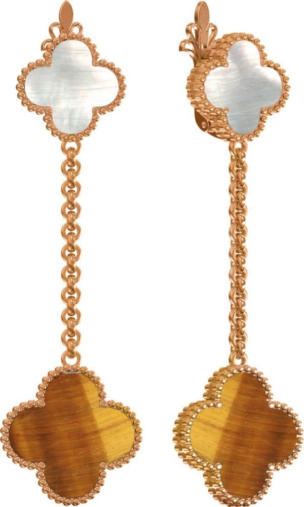 Серьги из золота c тигровым глазом и перламутром