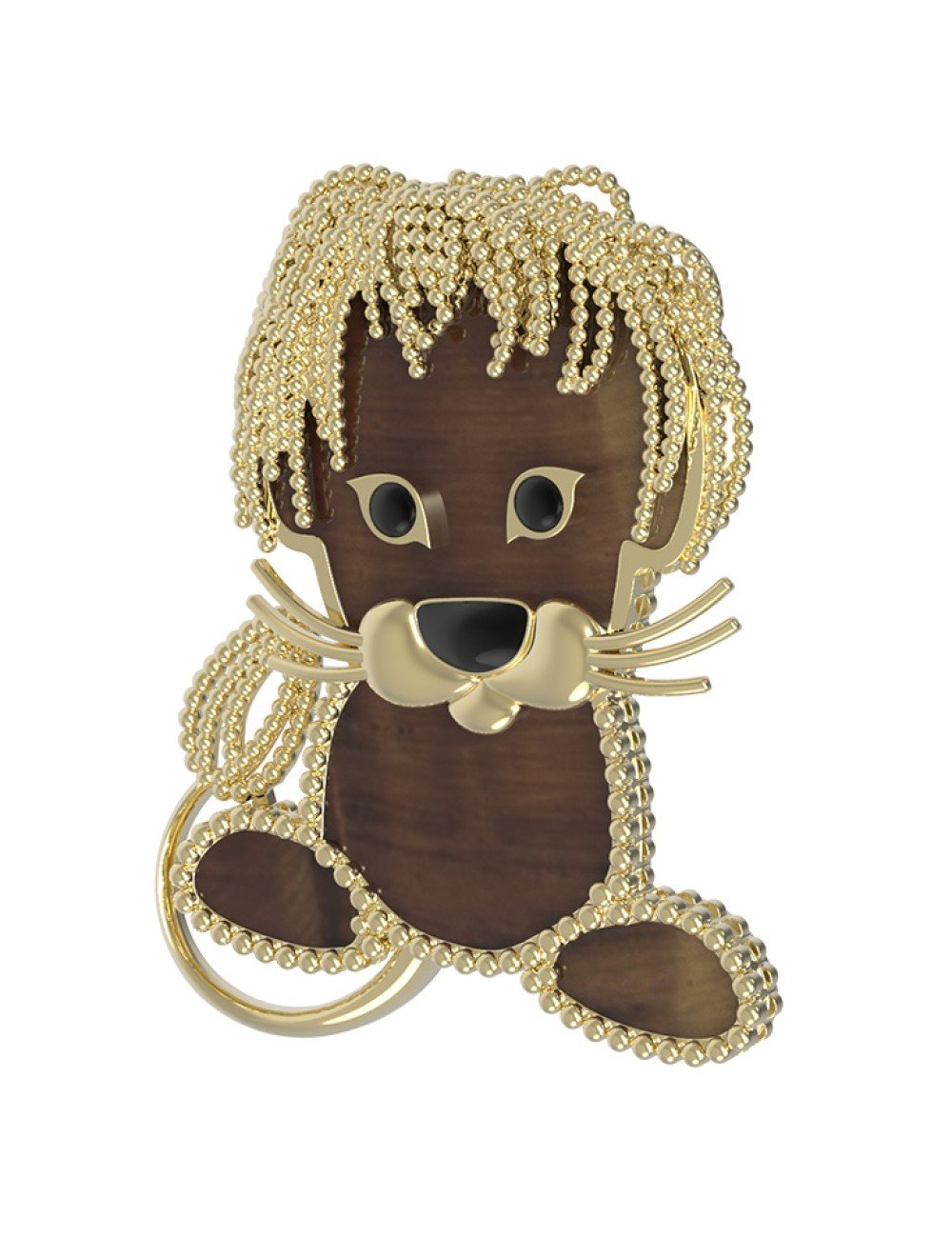 Брошь из лимонного золота c эмалью и тигровым глазом