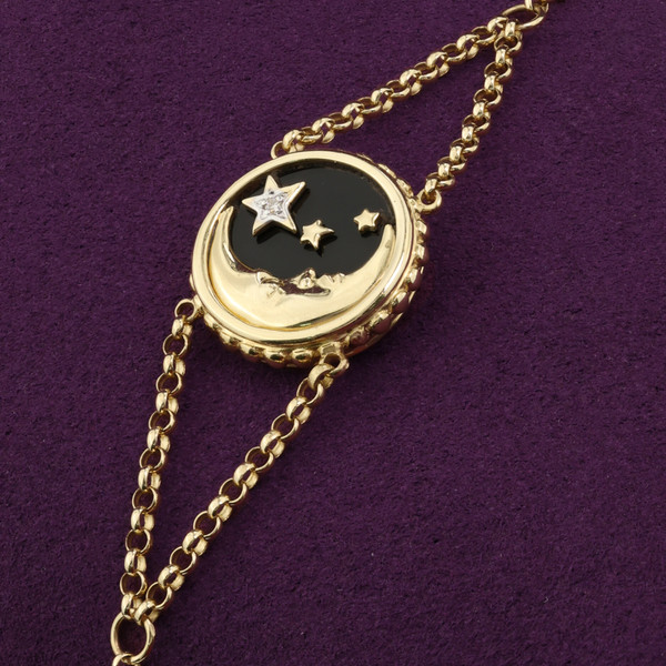 Браслет из лимонного золота 585 пробы c бриллиантами, ониксом и перламутром