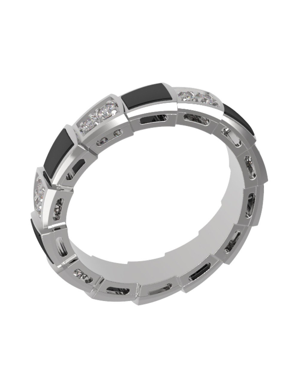 Кольцо из белого золота c бриллиантами и ониксом