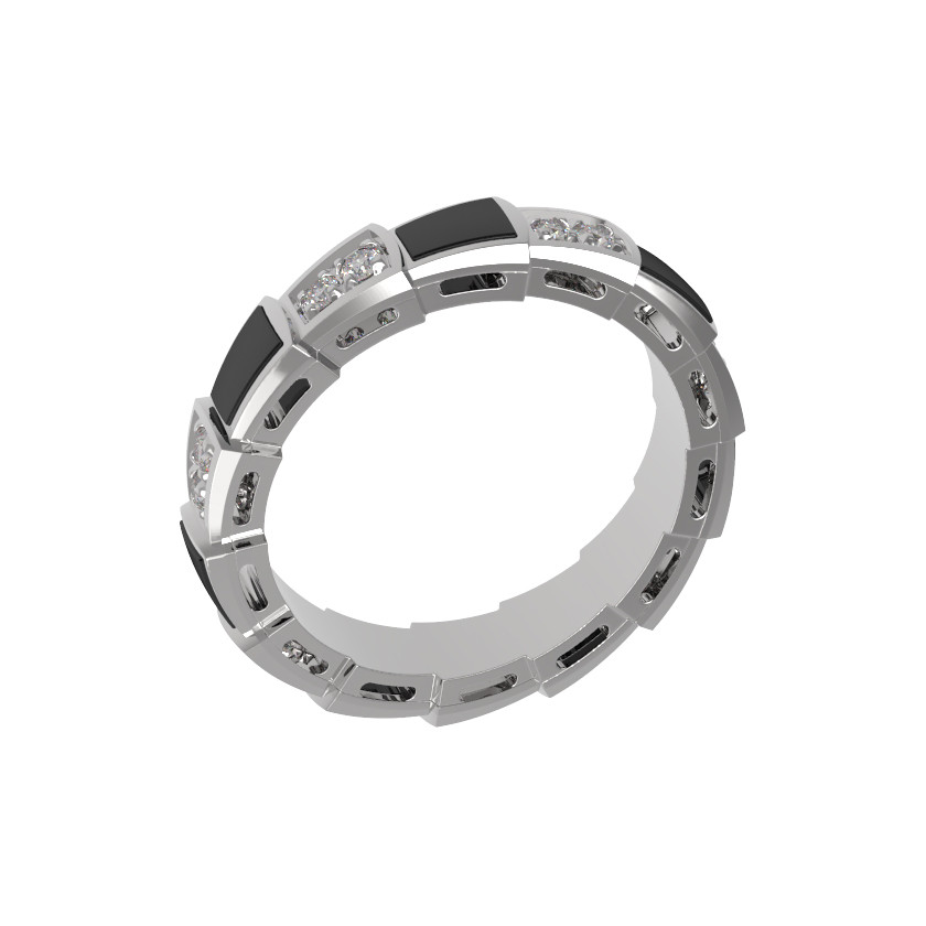 Кольцо из белого золота 585 пробы c бриллиантами и ониксом