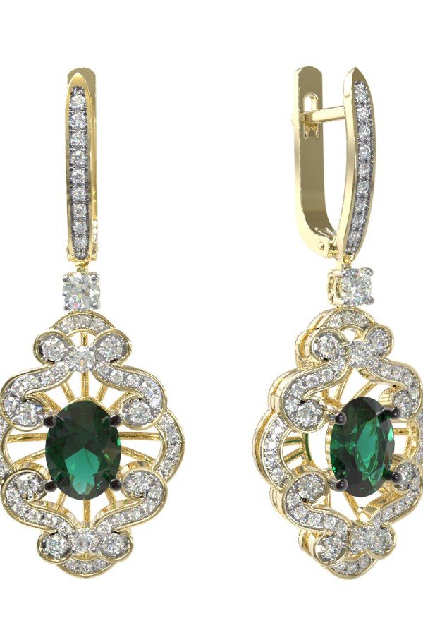 Серьги из лимонного золота c бриллиантами и изумрудом