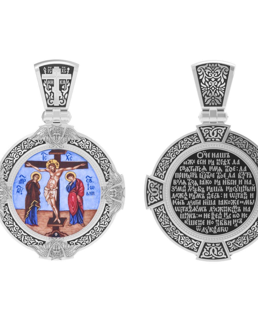Образок из белого золота c эмалью, иконописью и темперой
