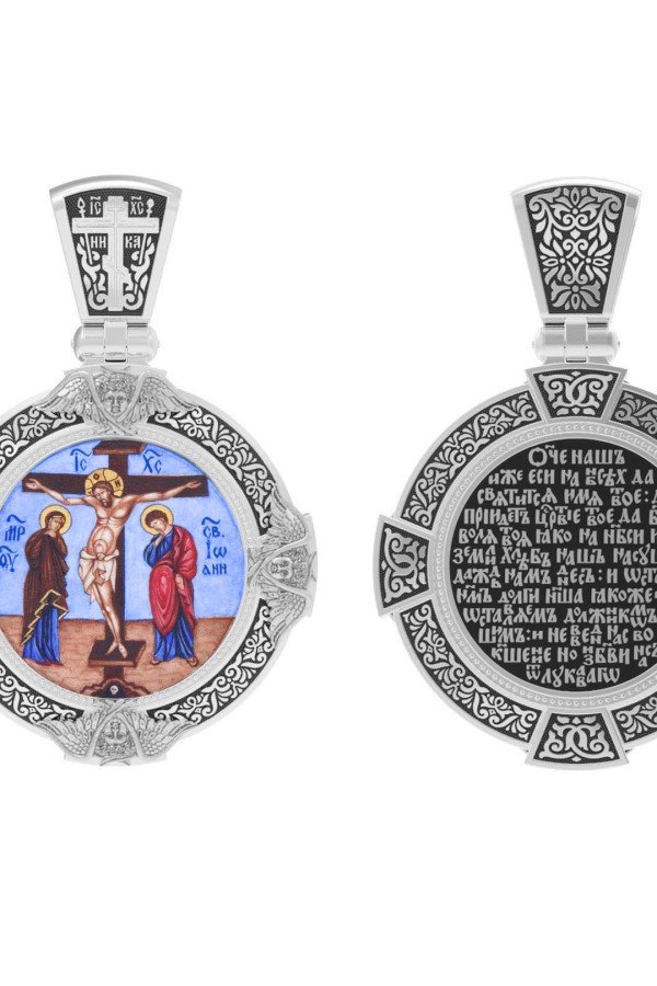 Образок из белого золота c эмалью, иконописью и темперой