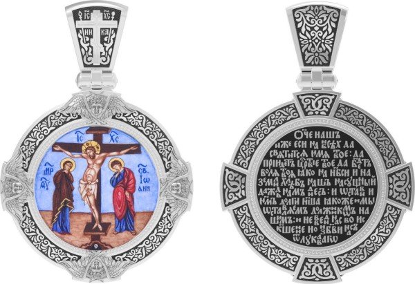 Образок из белого золота c эмалью, иконописью и темперой