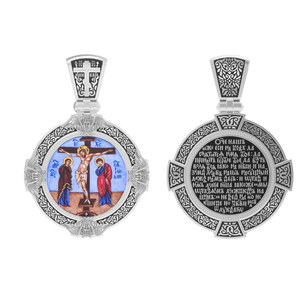 Нательная икона из белого золота 585 пробы c эмалью, иконописью и темперой