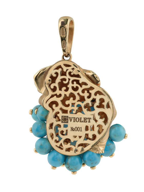 Подвеска из красного золота 585 пробы c эмалью и бирюзой