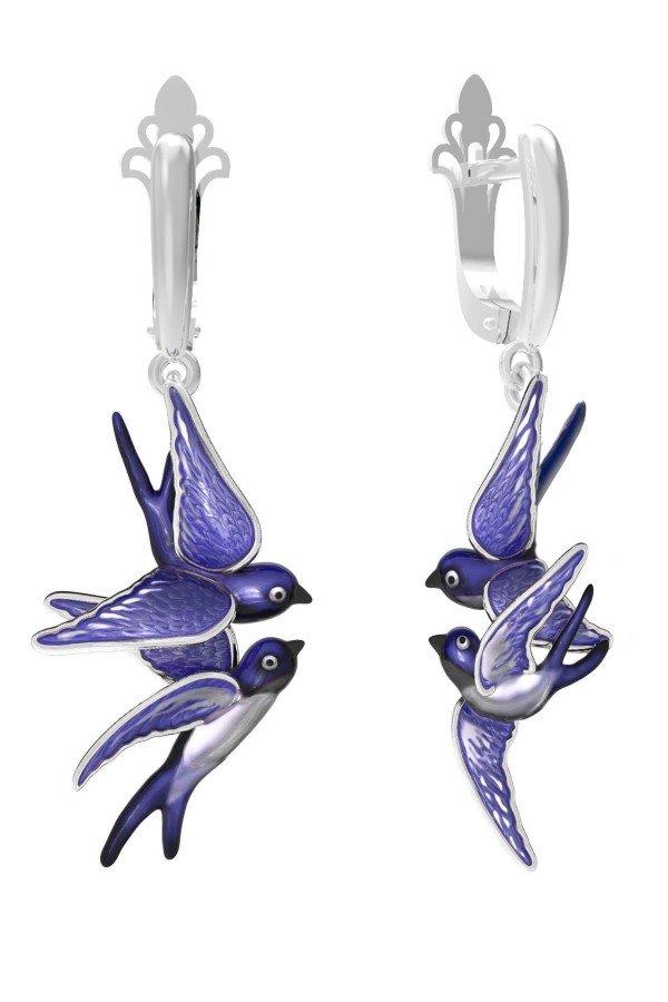 Серьги из белого золота c эмалью