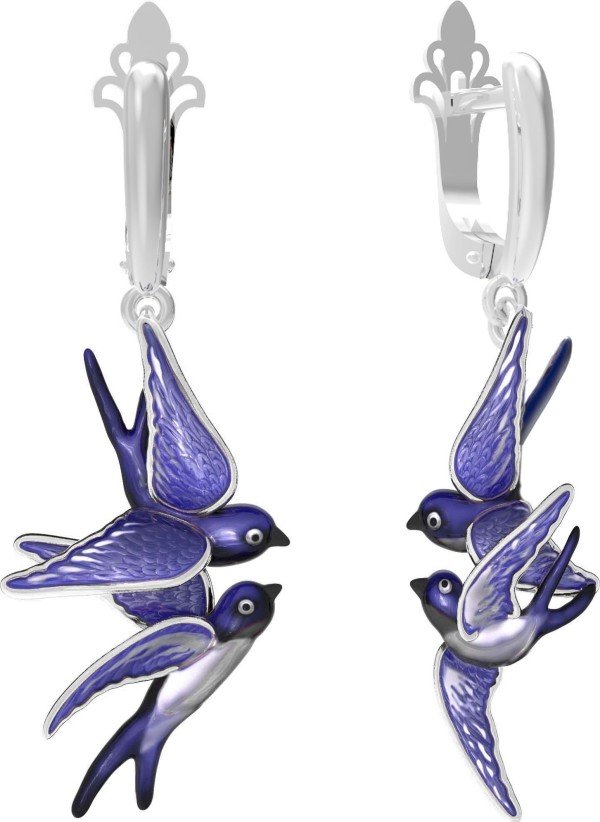 Серьги из белого золота c эмалью