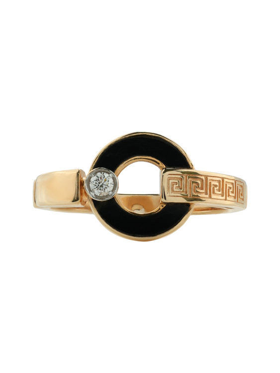 Кольцо из красного золота 585 пробы c бриллиантами и ониксом