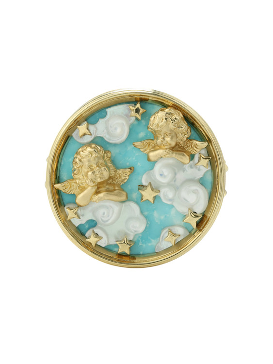 Кольцо из лимонного золота 585 пробы c бирюзой и перламутром