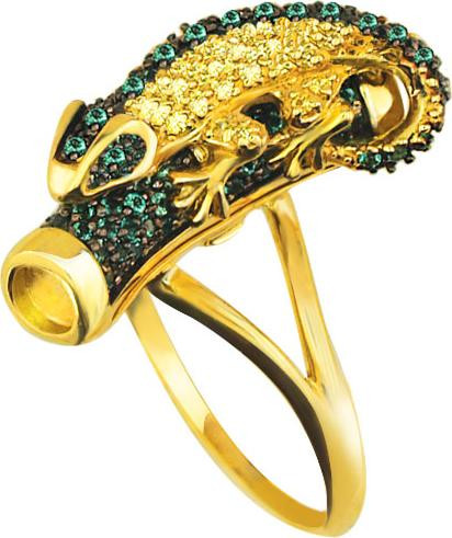 Кольцо из лимонного золота 585 пробы c фианитом