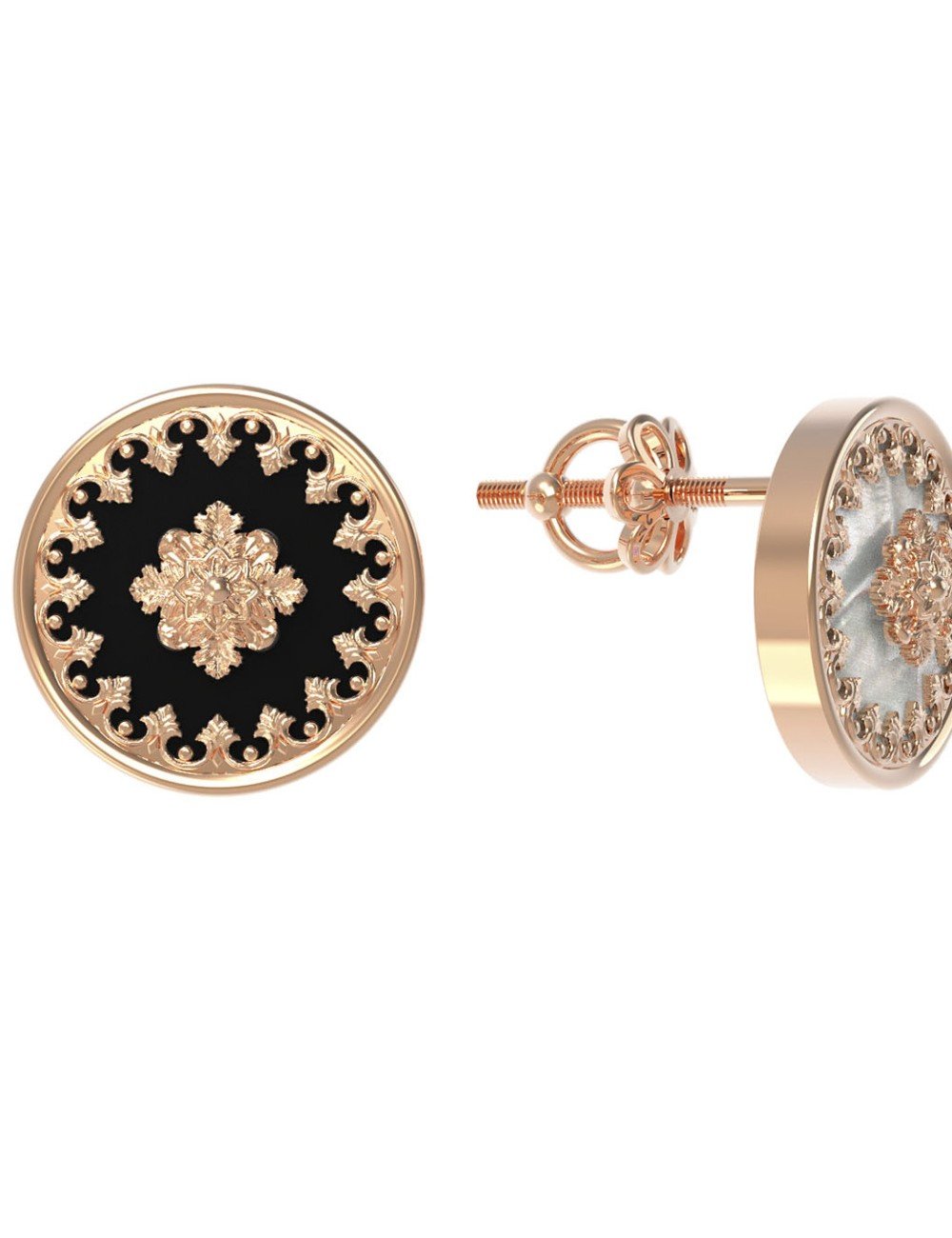 Серьги из золота c ониксом и перламутром