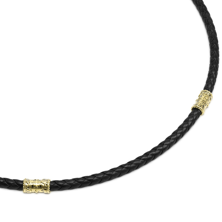 Цепь-шнурок кожа из лимонного золота 585 пробы c кожаным шнурком