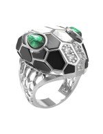 Кольцо из белого золота c бриллиантами, рубином, ониксом, малахитом и перламутром