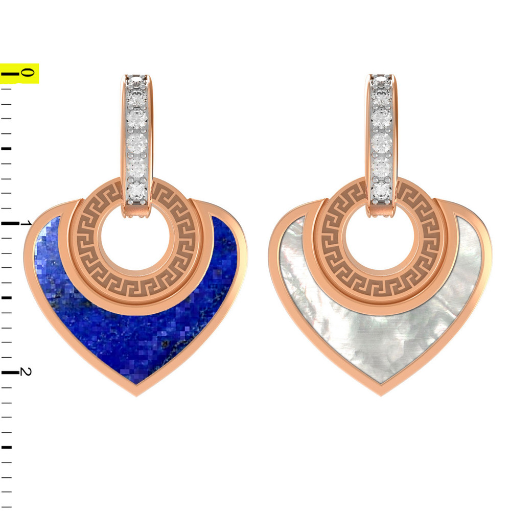 Подвеска из красного золота 585 пробы c фианитом, лазуритом и перламутром